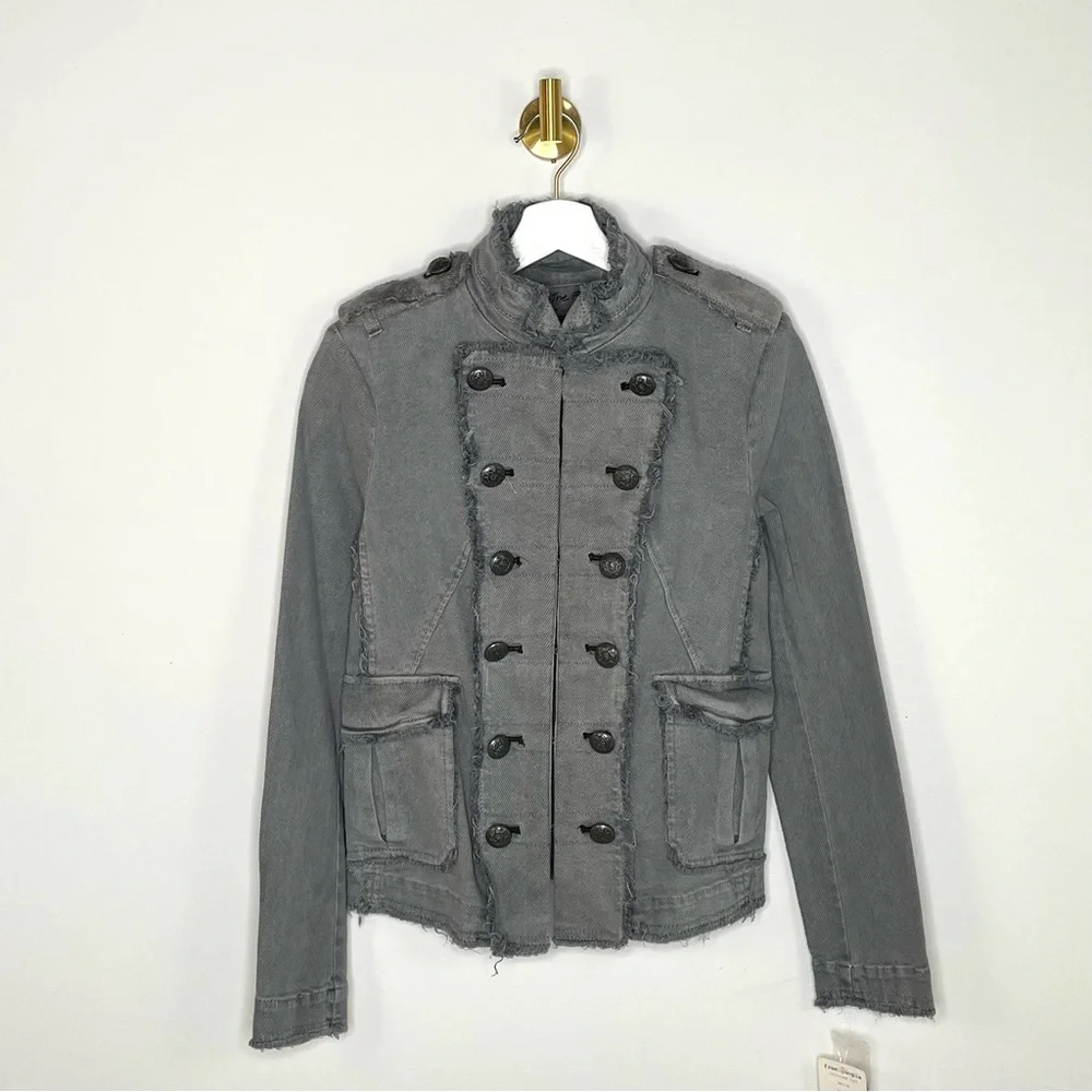 Jacket | Free People Military Denim Blazer in Deep Grey Pewter | Captains Jean - Picture 2 of 16